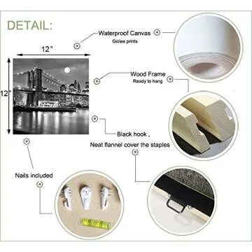 LevvArts Black and White City Wall Art Modern Brooklyn Bridge Picture Prints US Cityscape Canvas Artwork for Bedroom Home Decor