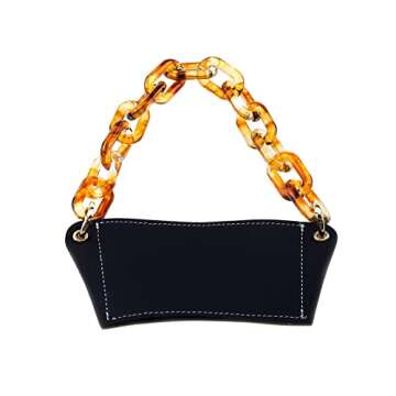 Tsnamay PU Leather Portable Cup Holder, PU Leather Cup Sleeve Coffee Cup Holder with Handle,Black + Amber Chain