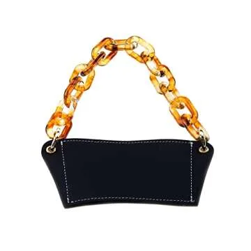 Tsnamay PU Leather Portable Cup Holder, PU Leather Cup Sleeve Coffee Cup Holder with Handle,Black + Amber Chain