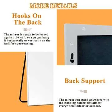 NeuType 55" X 16" Full Body Length Mirror with Stand Aluminum Alloy Thin Frame Floor Dressing Mirror Hanging or Leaning Against Wall, Bedroom White