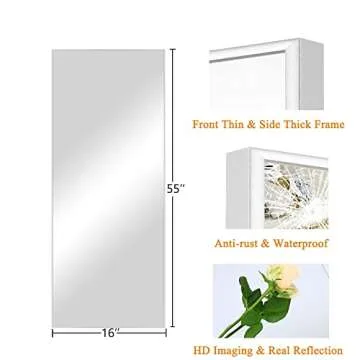 NeuType 55" X 16" Full Body Length Mirror with Stand Aluminum Alloy Thin Frame Floor Dressing Mirror Hanging or Leaning Against Wall, Bedroom White