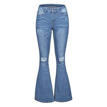BISUAL Women's Fashion High Rise Jeans Slimming Wide Leg Stretch Denim Flare Bellbottom Jeans (Light Blue, US12)