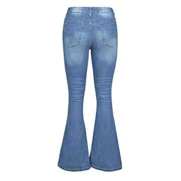 BISUAL Women's Fashion High Rise Jeans Slimming Wide Leg Stretch Denim Flare Bellbottom Jeans (Light Blue, US12)
