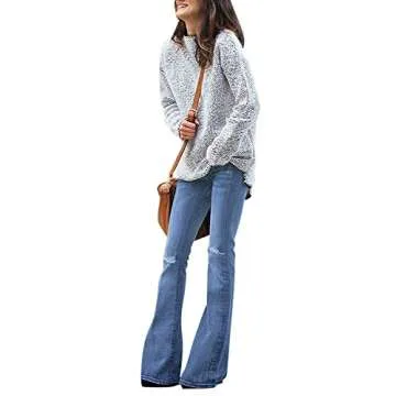 BISUAL Women's Fashion High Rise Jeans Slimming Wide Leg Stretch Denim Flare Bellbottom Jeans (Light Blue, US12)