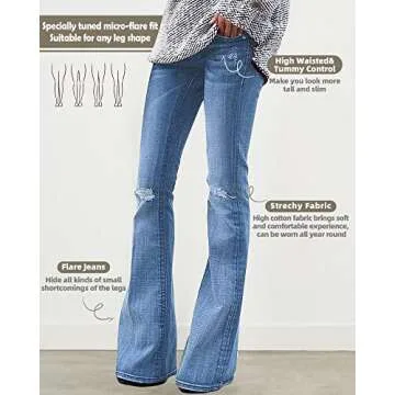 BISUAL Women's Fashion High Rise Jeans Slimming Wide Leg Stretch Denim Flare Bellbottom Jeans (Light Blue, US12)