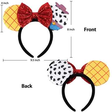 UNSPAZ Mouse Ears Headband, Extra Thick & Soft Ear Headband for Adult Women Grils, Sequin Shiny Bow Headband for Cosplay Party Trip Hair Decorations (TS Yellow)