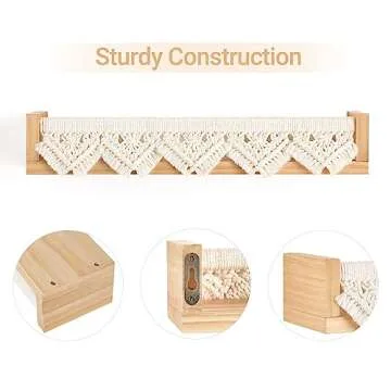 Mkono Macrame Floating Shelves Boho Wall Decor Set of 2 Natural Wood Hanging Storage Shelf for Bedroom Bathroom Living Room Nursery Dorm Room, Display Shelving for Hanging Plants Photos