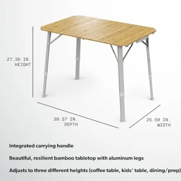 Dometic GO Compact Camp Table - Bamboo Table with Adjustable Height - Foldable and Portable | Carrying Case Sold Separately
