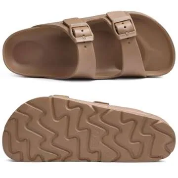 Goosecret Women's Platform Sandals with Arch Support Chunky Lightweight Foam Slip on Slides Comfortable Summer Beach Sandals with Adjustable Buckle Brown, 38(size 7.5)