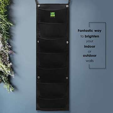 KORAM 7 Pockets Vertical Garden Wall Planter Living Hanging Flower Pouch Green Field Pot Felt Indoor/Outdoor Wall Mount Balcony Plant Grow Bag for Herbs Vegetables and Flowers (10pcs of Plant Tags)