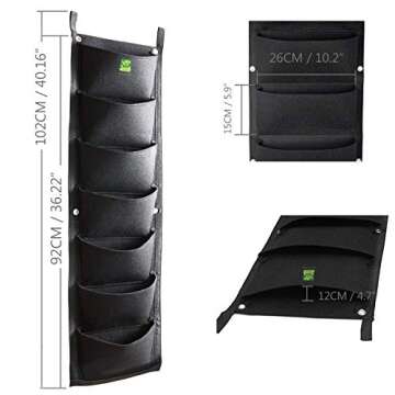 KORAM 7 Pockets Vertical Garden Wall Planter Living Hanging Flower Pouch Green Field Pot Felt Indoor/Outdoor Wall Mount Balcony Plant Grow Bag for Herbs Vegetables and Flowers (10pcs of Plant Tags)