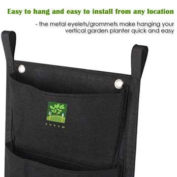 KORAM 7 Pockets Vertical Garden Wall Planter Living Hanging Flower Pouch Green Field Pot Felt Indoor/Outdoor Wall Mount Balcony Plant Grow Bag for Herbs Vegetables and Flowers (10pcs of Plant Tags)