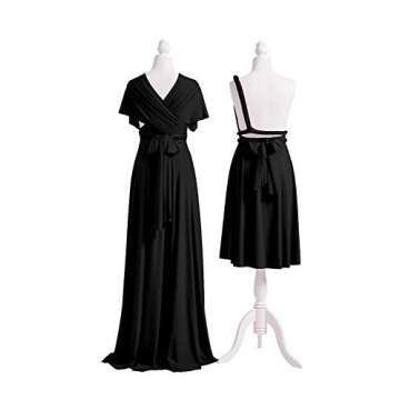 Women's Elegant Formal Bridesmaid Evening Gown Sleeveless Ruched Party Cocktail Maxi Long Infinity Dress with Bandeau Black