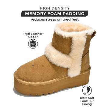 Project Cloud Genuine Suede Winter Boots for Women - Memory Foam Womens Boots & Platform Shoes for Women Non-slip Ankle Boots for Women Footwear - Fall Shoes for Women 2025 (Furby, Chestnut, 7.5)