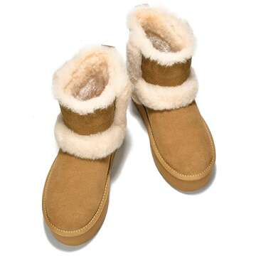 Project Cloud Genuine Suede Winter Boots for Women - Memory Foam Womens Boots & Platform Shoes for Women Non-slip Ankle Boots for Women Footwear - Fall Shoes for Women 2025 (Furby, Chestnut, 7.5)