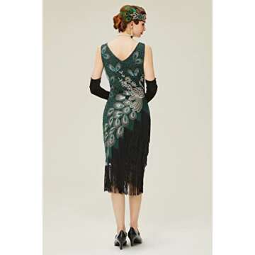 BABEYOND 1920s Vintage Peacock Sequined Dress Gatsby Fringed Flapper Dress Roaring 20s Party Dress