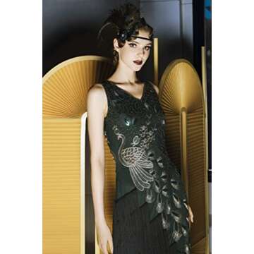 BABEYOND 1920s Vintage Peacock Sequined Dress Gatsby Fringed Flapper Dress Roaring 20s Party Dress
