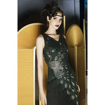 BABEYOND 1920s Vintage Peacock Sequined Dress Gatsby Fringed Flapper Dress Roaring 20s Party Dress