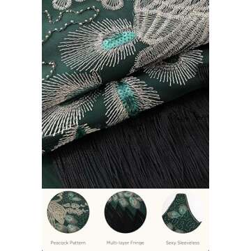 BABEYOND 1920s Vintage Peacock Sequined Dress Gatsby Fringed Flapper Dress Roaring 20s Party Dress
