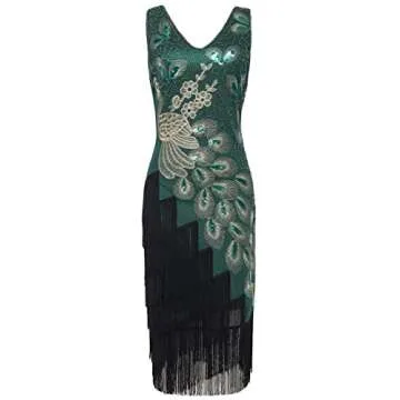 BABEYOND 1920s Vintage Peacock Sequined Dress Gatsby Fringed Flapper Dress Roaring 20s Party Dress