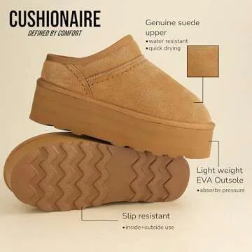 CUSHIONAIRE Women's Huggy Genuine Suede Cozy Mule Platform +Memory Foam, Wide Widths Available, Chestnut 11