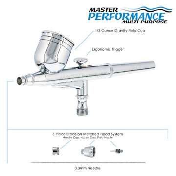 Master Airbrush Model G22 Multi-Purpose Dual-Action Gravity Feed Airbrush Set with a 0.3mm Tip and 1...