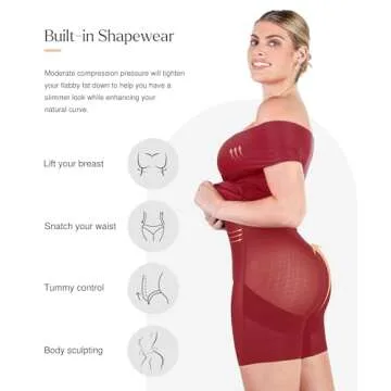 Popilush Off Shoulder Dresses for Women Cocktail Midi Dress Shapewear Tummy Control Wrap V Neck Formal Wedding Guest Dress Wine Red