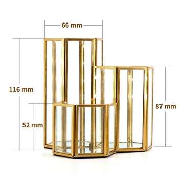 Makeup Brush Holder Cosmetics Lipstick Bathroom Organizer Gold Glass Handmade 3 Slot Copper for Desk Desktop Clear Storage with Free Pearls - 001