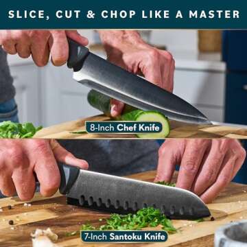 Home Hero Kitchen Knife Set with Sharpener - High Carbon Stainless Steel Knife Block Set with Ergonomic Handles (16 Pcs - Black)