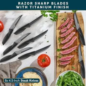 Home Hero Kitchen Knife Set with Sharpener - High Carbon Stainless Steel Knife Block Set with Ergonomic Handles (16 Pcs - Black)