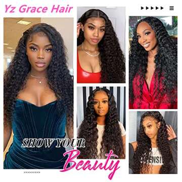 yz grace Deep Wave Lace Front Wigs Human Hair Pre Plucked 13x4 HD Lace Frontal Wigs 180% Density 10A Grade Brazilian Virgin Human Hair Curly Wigs for Black Women Human Hair (18 Inch)