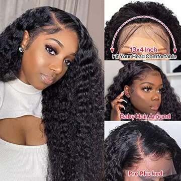 yz grace Deep Wave Lace Front Wigs Human Hair Pre Plucked 13x4 HD Lace Frontal Wigs 180% Density 10A Grade Brazilian Virgin Human Hair Curly Wigs for Black Women Human Hair (18 Inch)
