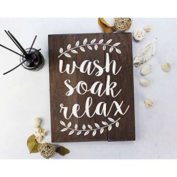 Elegant Signs Wash Soak Relax Wood Sign Bathroom Sign Bathroom Wall Art Bathroom Wood Sign Rustic Ba...
