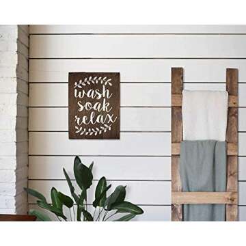 Elegant Signs Wash Soak Relax Wood Sign Bathroom Sign Bathroom Wall Art Bathroom Wood Sign Rustic Bathroom Decor (11 x 14 inch)