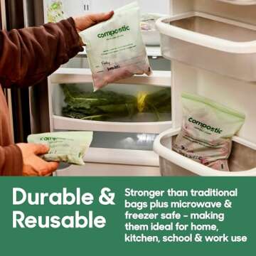 Compostic Home Compostable Resealable Gallon Bags (10.5"x10.5"), Microwave & Freezer Safe, Organic Food Storage Container, 60 Count (30 per box)