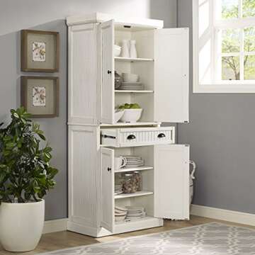 Crosley Furniture Seaside Coastal Pantry Storage Cabinet with Shelves, Kitchen, Dining, or Laundry R...