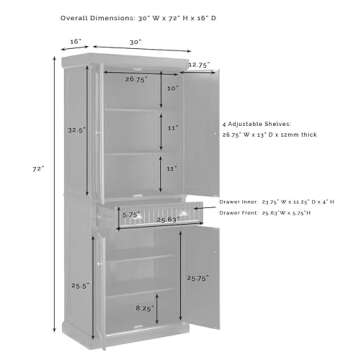 Crosley Furniture Seaside Coastal Pantry Storage Cabinet with Shelves, Kitchen, Dining, or Laundry Room, Distressed White