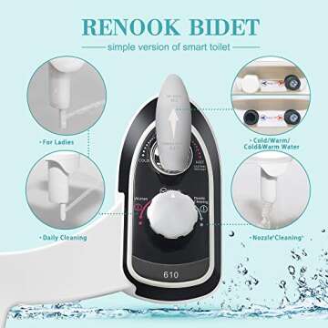 RENOOK Self-Cleaning Hot & Cold Water Bidet Toilet Attachment for Hygiene - Dual Nozzle, Non-Electric