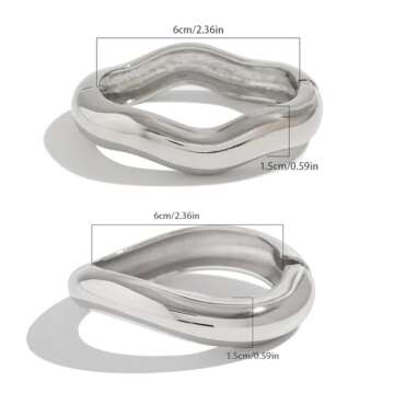 Gold Bangle Bracelets for Women Silver Wide Chunky Cuff Bracelets Trendy Hinged Cuff Open Wide Chunky Bracelet Irregular Minimalist Cuff Jewelry