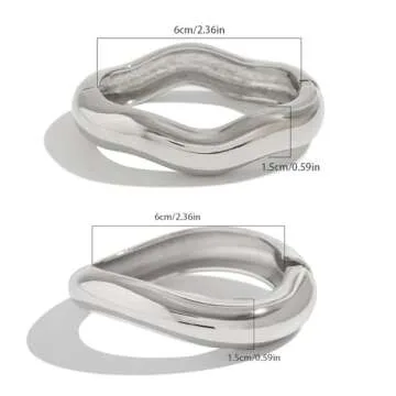 Gold Bangle Bracelets for Women Silver Wide Chunky Cuff Bracelets Trendy Hinged Cuff Open Wide Chunky Bracelet Irregular Minimalist Cuff Jewelry