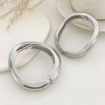 Gold Bangle Bracelets for Women Silver Wide Chunky Cuff Bracelets Trendy Hinged Cuff Open Wide Chunky Bracelet Irregular Minimalist Cuff Jewelry