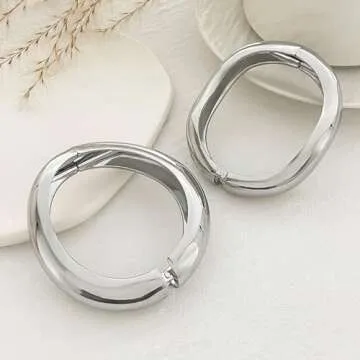 Gold Bangle Bracelets for Women Silver Wide Chunky Cuff Bracelets Trendy Hinged Cuff Open Wide Chunky Bracelet Irregular Minimalist Cuff Jewelry