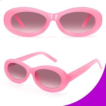 VISOONE Sunglasses with Narrow Oval Chic Hot Pink Frame For Women Men Fashion Outfit UV400 Protection MURIEL 1