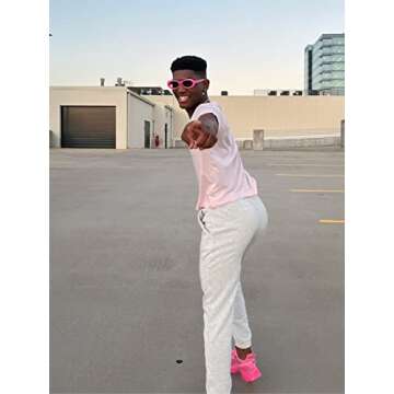 VISOONE Sunglasses with Narrow Oval Chic Hot Pink Frame For Women Men Fashion Outfit UV400 Protection MURIEL 1