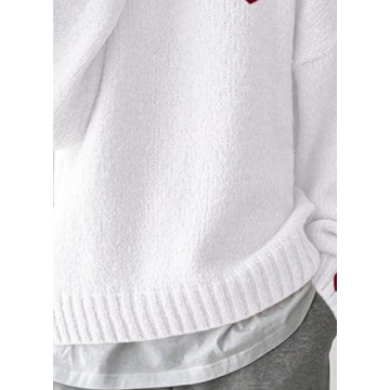 Women's Heart Print Pullover Sweaters 2024 Winter Outfits Round Neck Long Sleeve Casual Trendy Tops White