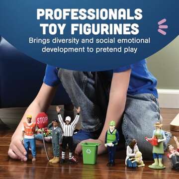 Constructive Playthings Pretend Professionals Career Toy Figure Set for Kids Ages 3+, Set of 12 Freestanding Inclusive and Diverse Dollhouse Toy Figurines, Multicolor