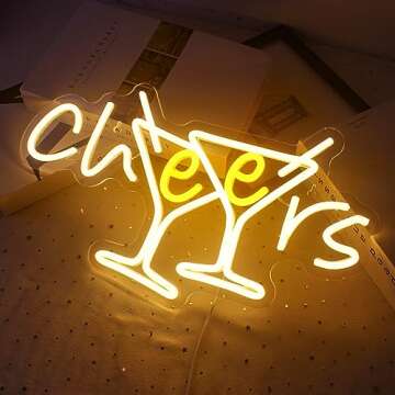 WX&YH Cheers Neon Sign - Cocktails Bar Led Sign 10 Dimmable Cheers Neon Signs for Wall Decor, Cocktails Glass Neon Lights Signs for Home Pub Party Club Restaurant Shop Bar Lights Decor Gifts