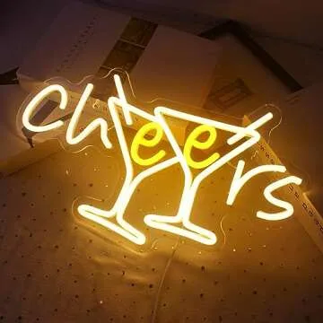 WX&YH Cheers Neon Sign - Cocktails Bar Led Sign 10 Dimmable Cheers Neon Signs for Wall Decor, Cocktails Glass Neon Lights Signs for Home Pub Party Club Restaurant Shop Bar Lights Decor Gifts