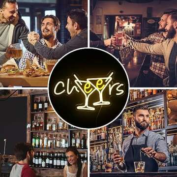 WX&YH Cheers Neon Sign - Cocktails Bar Led Sign 10 Dimmable Cheers Neon Signs for Wall Decor, Cocktails Glass Neon Lights Signs for Home Pub Party Club Restaurant Shop Bar Lights Decor Gifts