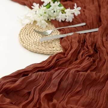 DOLOPL Thanksgiving Table Runner Fall Cheesecloth Table Runner 13.3ft Rust Gauze Cheese Cloth Runner Rustic Runner 160inch Long for Thanksgiving Wedding Bridal Baby Shower Table Decorations